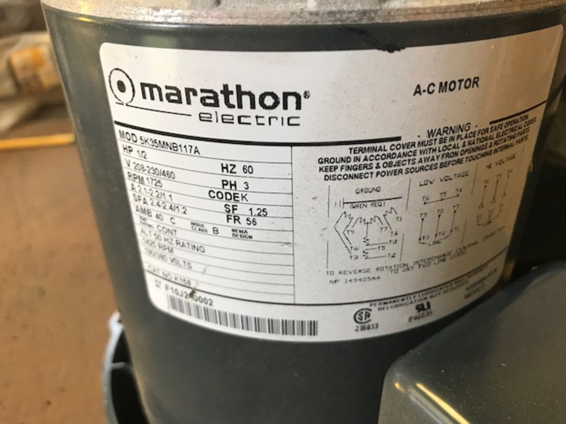 1/2Hp Marathon Electric Motor - Image 2 of 3