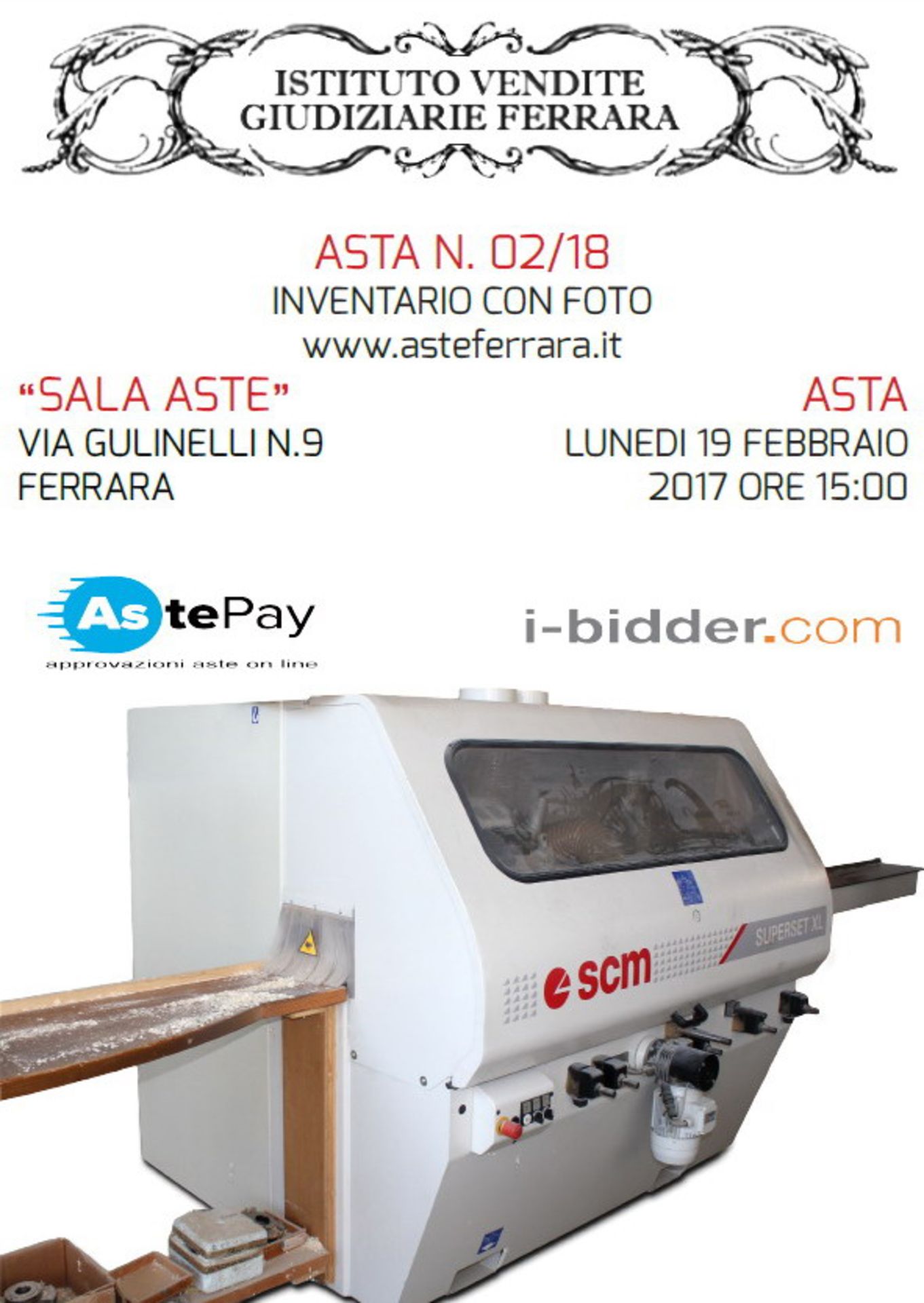 VERSAMENTO CAUZIONALE OBBLIGATORIO PER LA PARTECIPAZIONE ALL'ASTA ON LINE, VAI SU WWW.ASTEPAY.IT