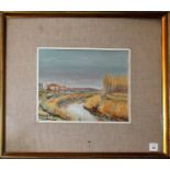 Paesaggio con fiume, olio su cartoncino telato, cm 22x20, Franca Sgarbi