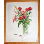 Dedicato per Adele, ottobre 2005, Franca Sgarbi, acquerello su carta, mazzo di fiori, cm. 40x46
