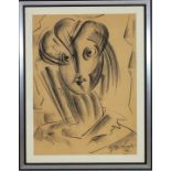 Ritratto di donna stilizzato, Giovanni Di Lucia 1974, carboncino su cartone, 68 x 49 cm (V.F.