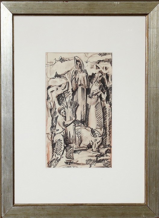 Fede e Lavoro illuminato dalla Cristianità, Giovanni Di Lucia 1959, china su cartoncino, 25 x 15,5