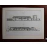 Litografia architettonica del palazzo Der Luisenhof Muster-Okonomie Bei Frankfurt, cm. 57x42