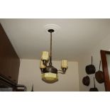 Lampadario in metallo e vetro, periodo Deco