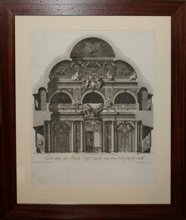 Lotto di quattordici stampe architettoniche con vari palazzi nobiliari ed interni Tedeschi, cm. - Image 15 of 15