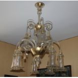Lampadario in vetro di Murano anni '50 a nove luci, con screziature in oro zecchino, attribuibile