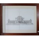 Litografia architettonica del palazzo Cursalon In Stadtpark in Wien, della collezione Giuseppe