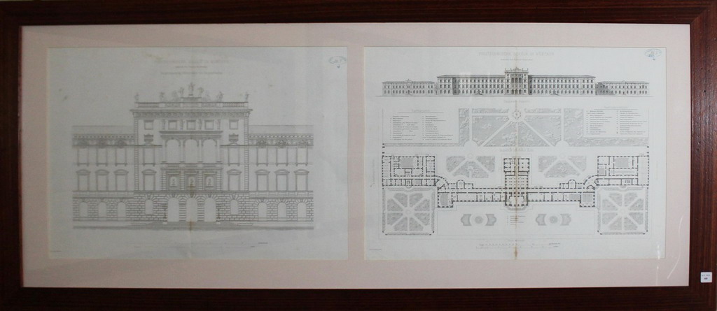 Litografia architettonica del palazzo Ploytechnische Scule in Munichen, della collezione Giuseppe