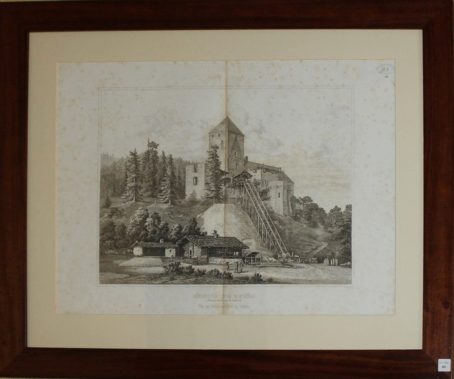 Litografia architettonica di palazzo Austroungarico, della collezione Giuseppe Cristini, Schloss