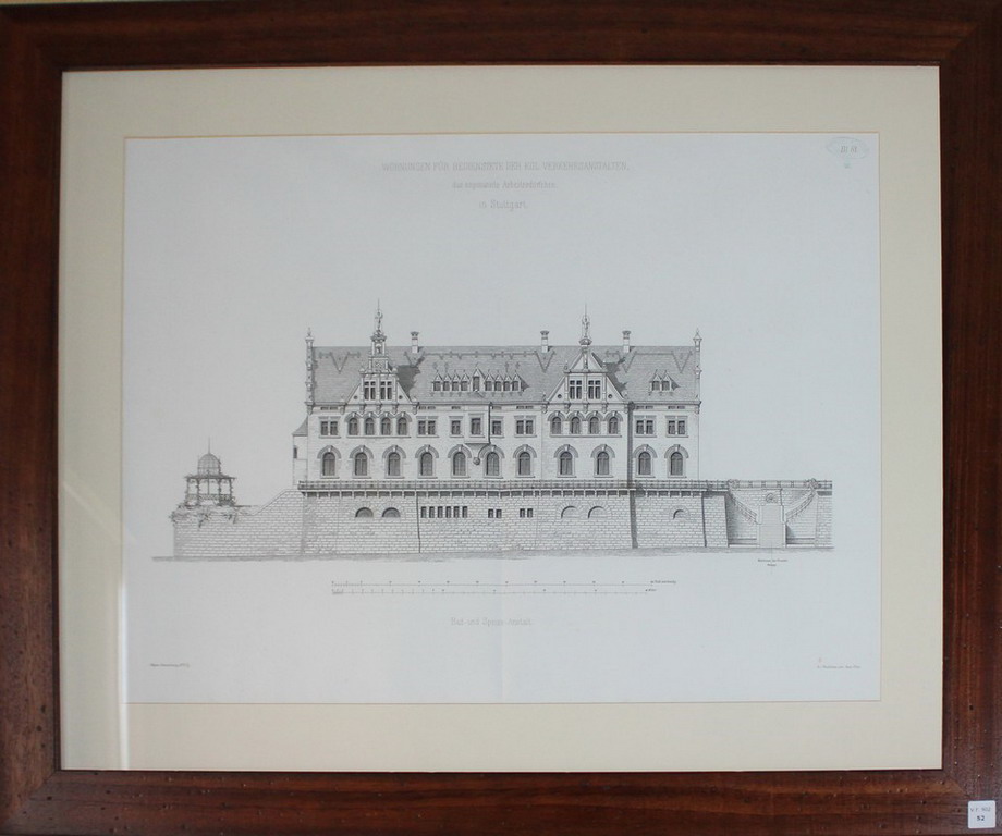 Litografia architettonica del palazzo Wounungen Fur Bedirnstette Der Kol Verkehsanstalten in