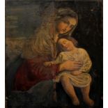 Madonna con bambino, olio su tela, cm. 76x91, scuola Italiana del 500, da restaurare