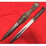 WW2 German K98 service bayonet, with matching numbered scabbard & leather frog