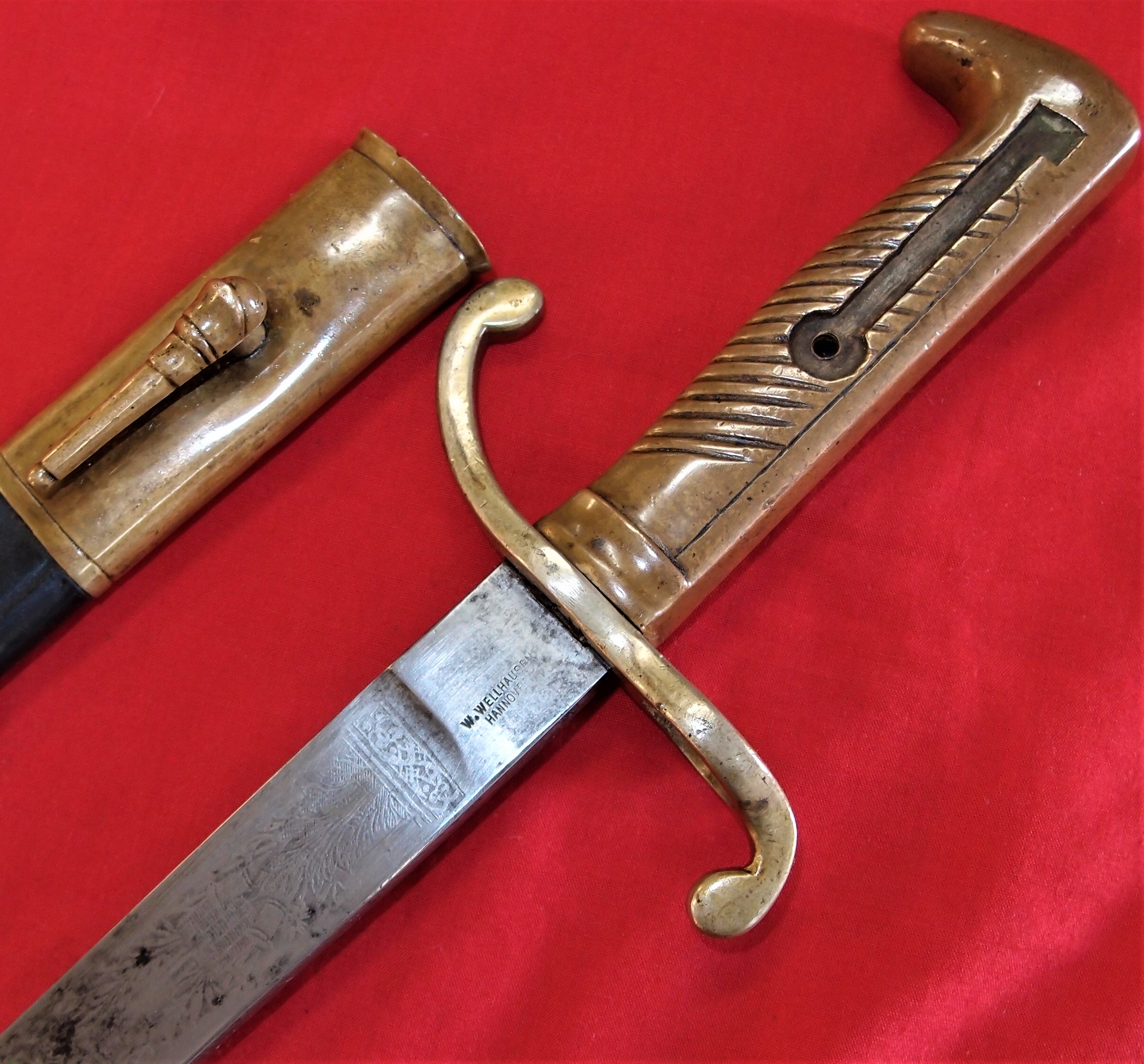 Etched Model 1871 German Mauser presentation bayonet & scabbard by Wellhausen of Hannover