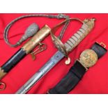 A WW1 George V era 1827 Pattern Royal Naval Officer’s sword, scabbard & belt/hangers