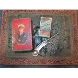 1920’s era Military related metal tins, cigarette cards & Bosun’s Whistle