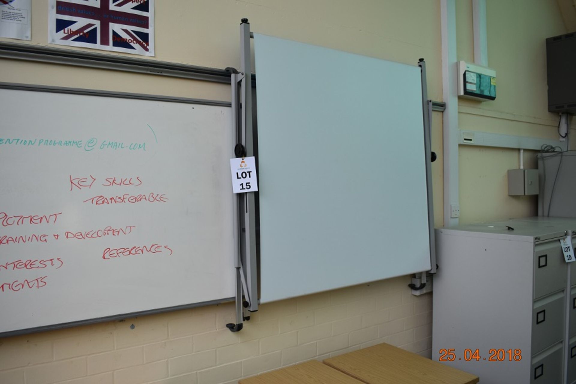 2 X SLIDING WHITE BOARDS 1 X PROJECTOR SCREEN & RAIL