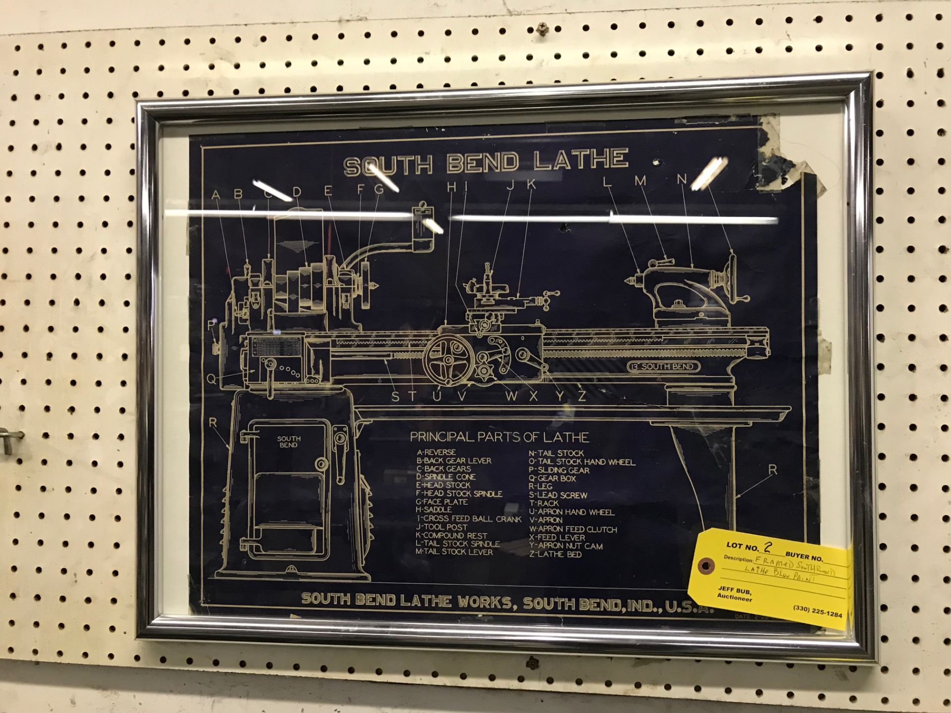 Framed South Bend Lathe Blueprint