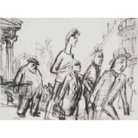 Hubbuch, Karl. (1891 - 1979 Karlsruhe). Passanten an der Madeleine in Paris. Um 1956. Tuschfeder-