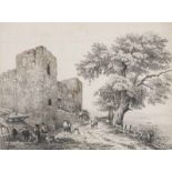 Graeb, Paul. (1842 - 1892 Berlin). Burg. Tuschezeichnung auf Papier. 30,2 x 39,8 cm. Monogrammiert