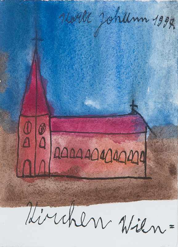 Art Brut - - Korec, Johann. (1937 Wien - 2008 Klosterneuburg). Kirchen Wien. 1997. Aquarell und