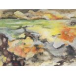 Böings, Ingeborg. Sonnenuntergang an der bretonischen Küste. (19)68. Öl auf Leinwand. 66 x 88 cm.