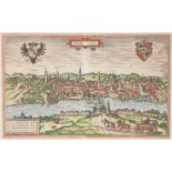 Sachsen - - Görlitz. Kol. Kupferstich aus Braun-Hogenberg. Köln, um 1615. Passepartoutausschnitt ca.