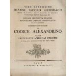 Stroth, Friedrich Andreas. Commentatiunculam de Codice Alexandrino. Halle, Litteris Hendelianis, (