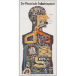 Kahn, Fritz. Der Mensch als Industriepalast. 1926. Farbige OLithographie. 95,5 x 48 cm. Stuttgart,