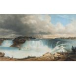 Niagarafälle. Kolorierte Aquatinataradierung von Salathé nach Sebron. Um 1855. Ca. 59,5 x 49,5 cm (