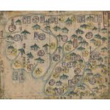 Korea - - Korea. 18. Jahrhundert. Altkol. Holzschnitt. 27 x 33,5 cm, montiert auf Karton und