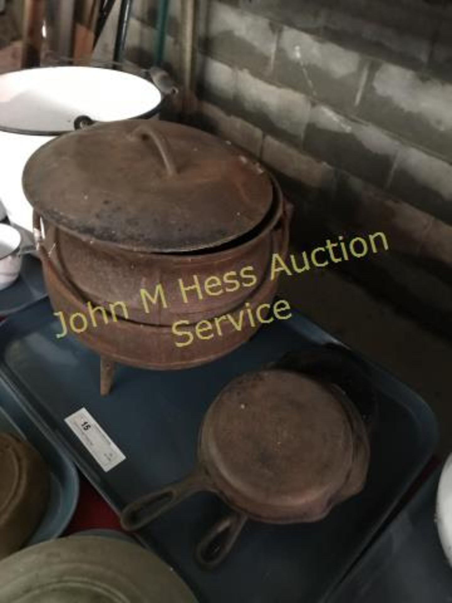 Cast Iron Pot and 3 Frying Pans Pot 10inD, Frying pans Aprox. 6 1/2in