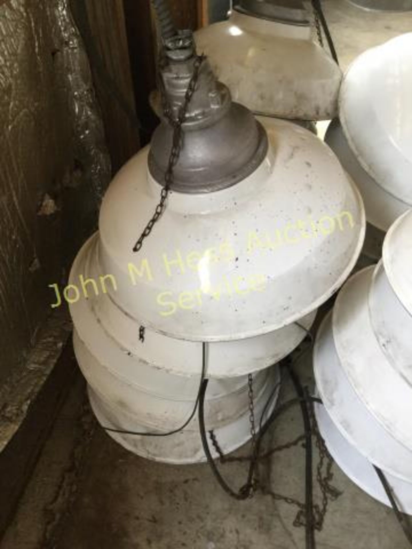 White Industrial Enalmeled Hanging Light Fixture Aprox 18in D x 16in H. BTP take 5 - Image 2 of 2