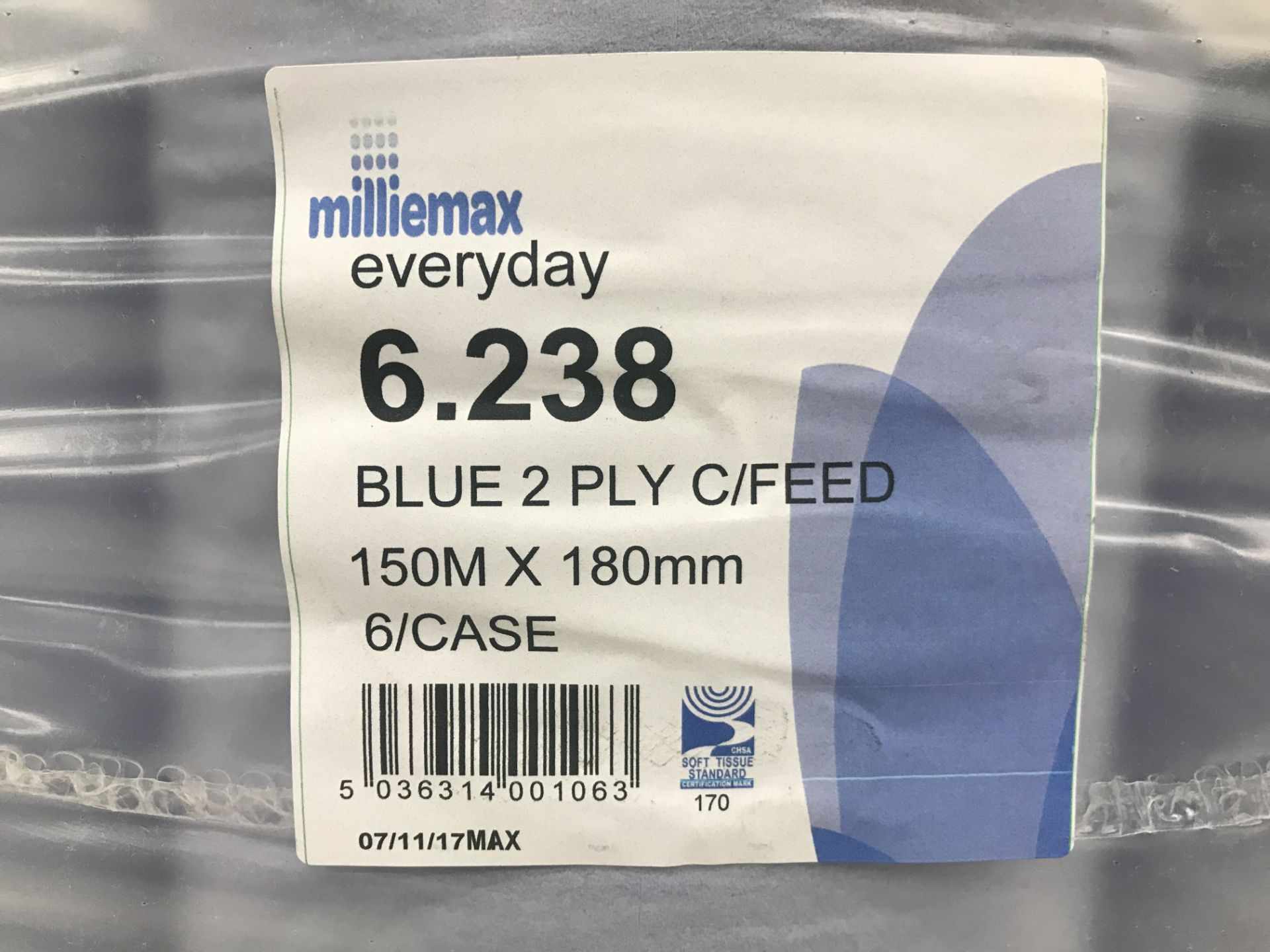 35 x 6 x Blue 2 Ply Centrefeed Rolls 150m - Image 2 of 3