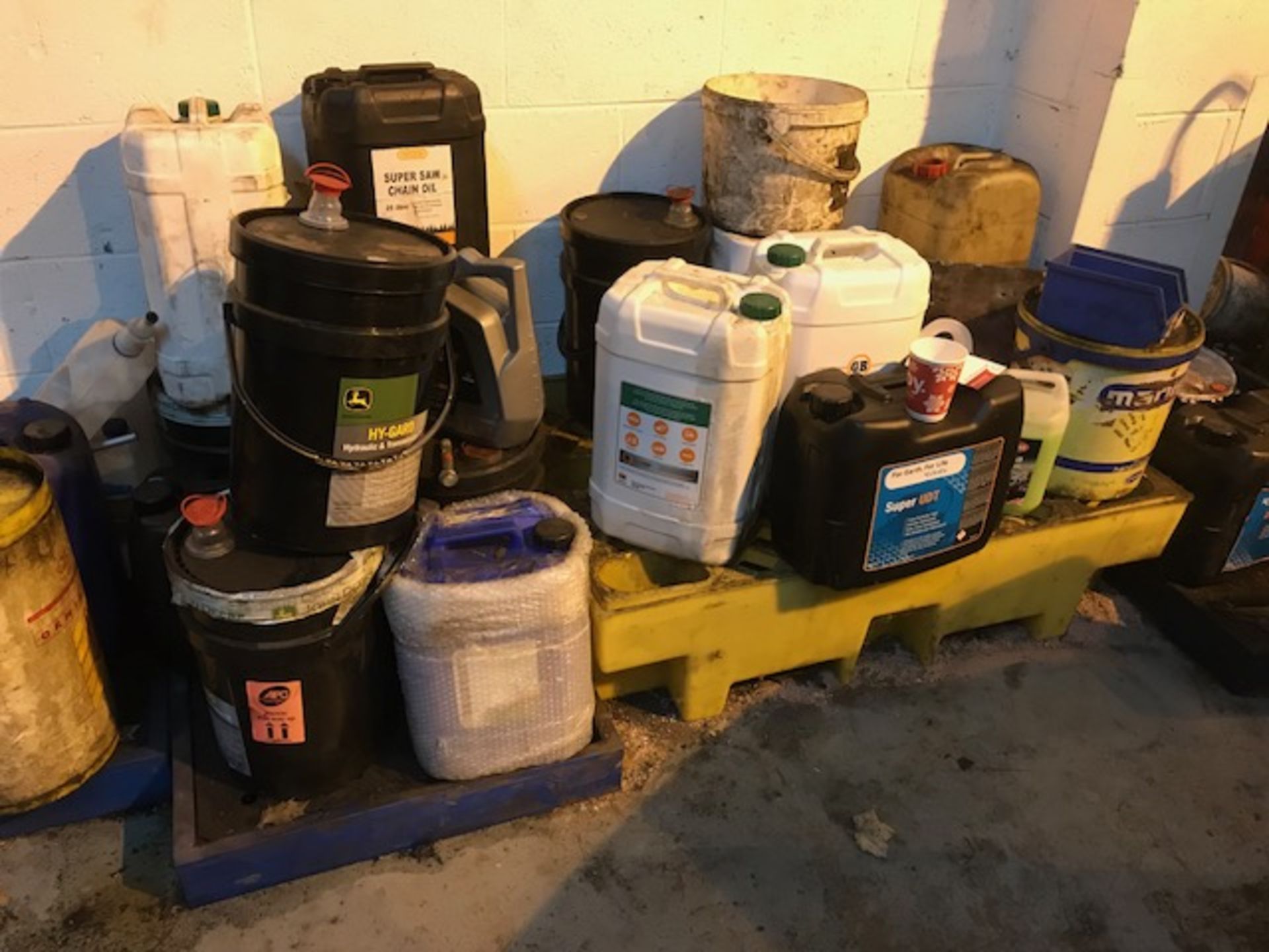 Quantity of Lubricant Drums w/ Pumps & Spill Tray