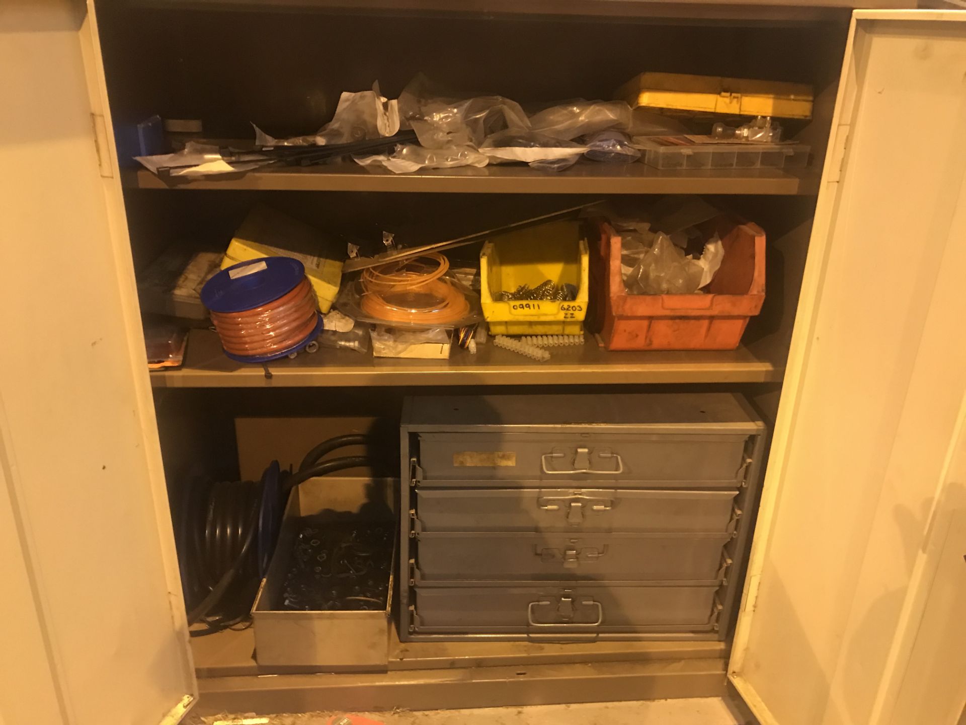 Double Door Metal Cabinet w/ Spares, Parts & Supplies - Image 3 of 4