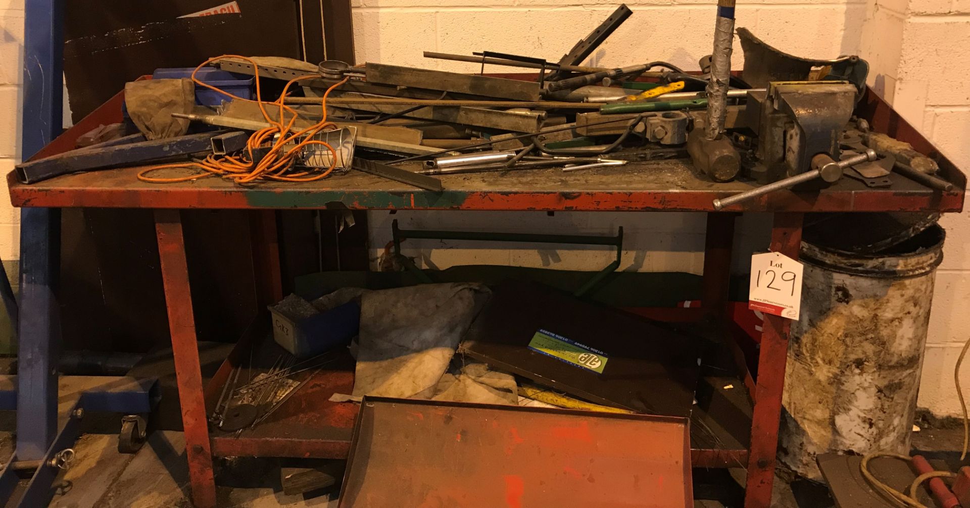 2m Metal Workbench w/ Record No 6 Vice & Contents