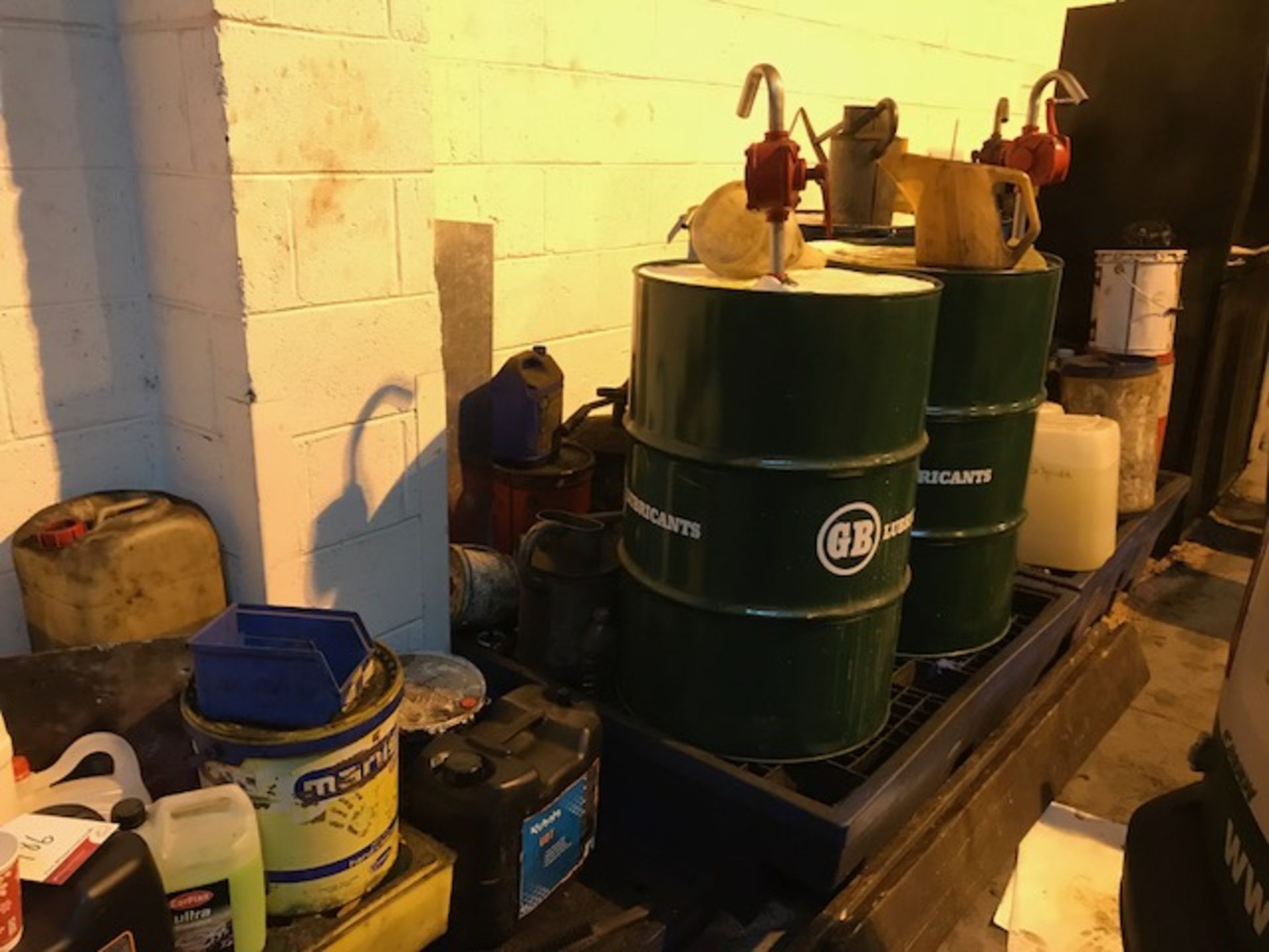 Quantity of Lubricant Drums w/ Pumps & Spill Tray - Image 3 of 7