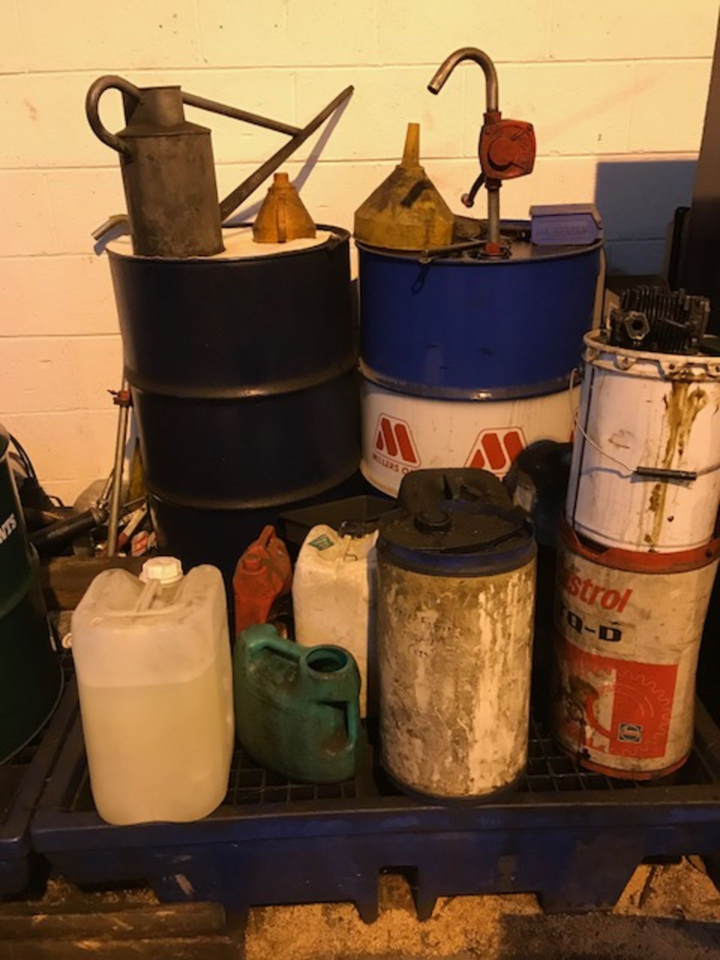 Quantity of Lubricant Drums w/ Pumps & Spill Tray - Image 5 of 7