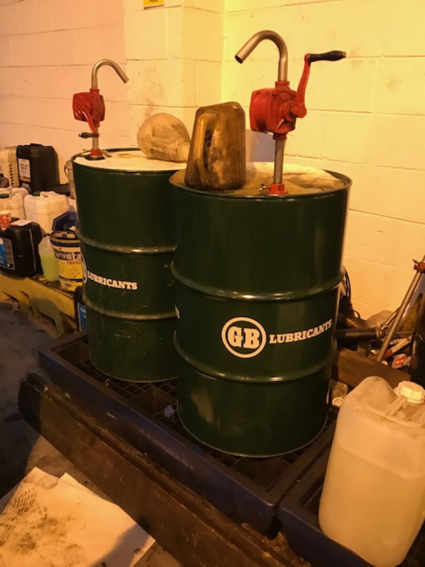 Quantity of Lubricant Drums w/ Pumps & Spill Tray - Image 6 of 7