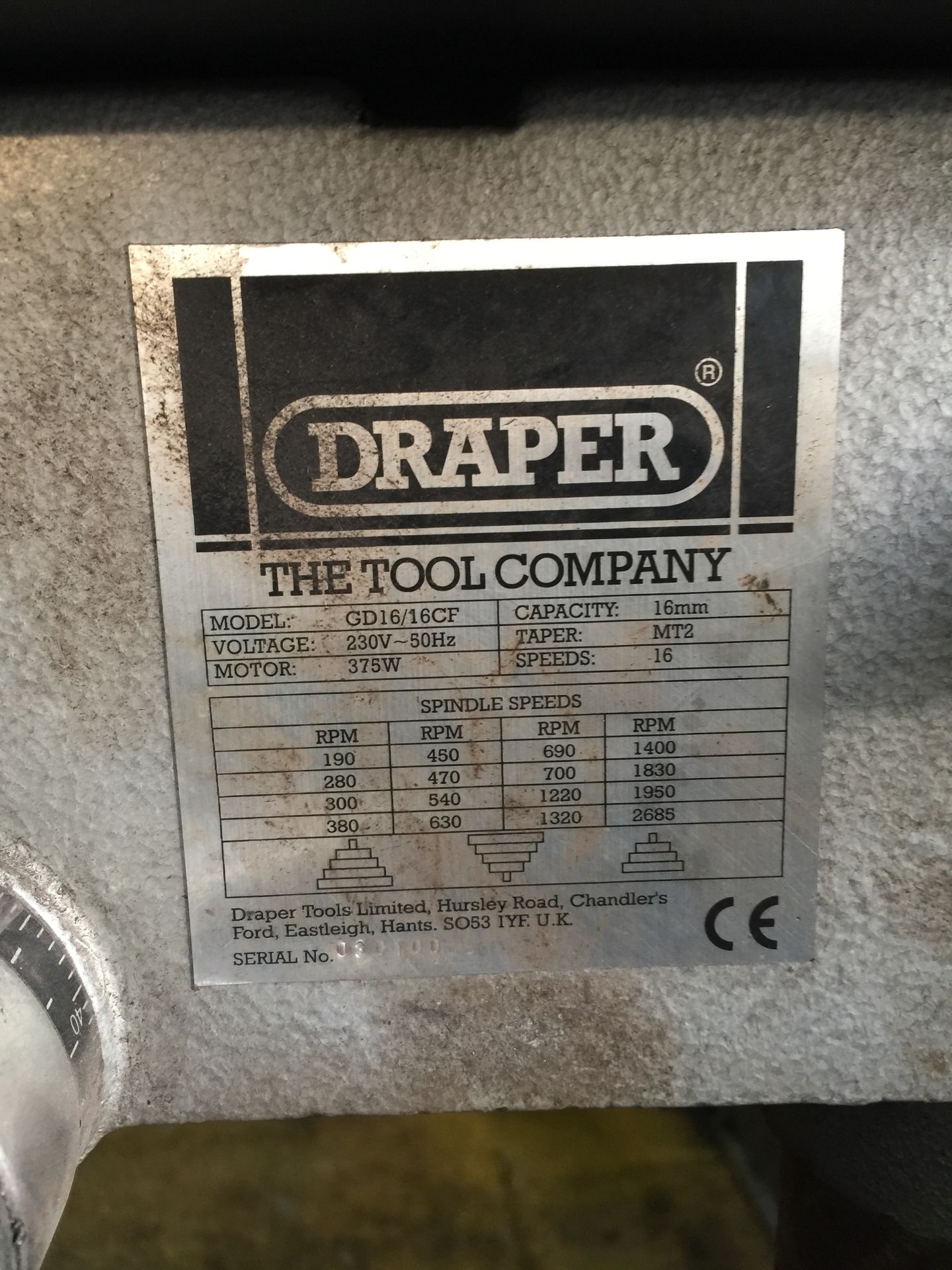 Draper GD16/16CF Pillar Drill - Bild 2 aus 2