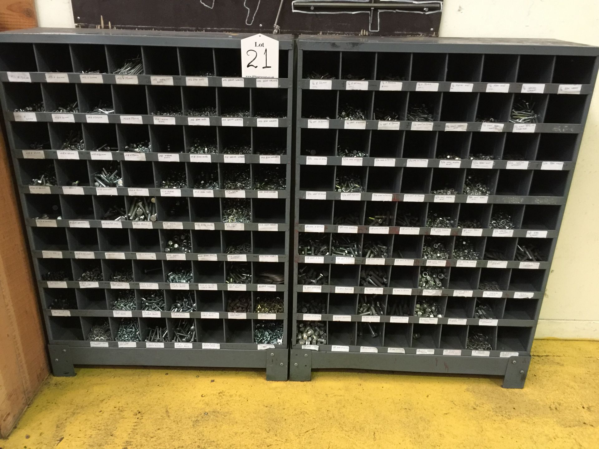 2 Pigeon Hole Racks Containing Fasteners