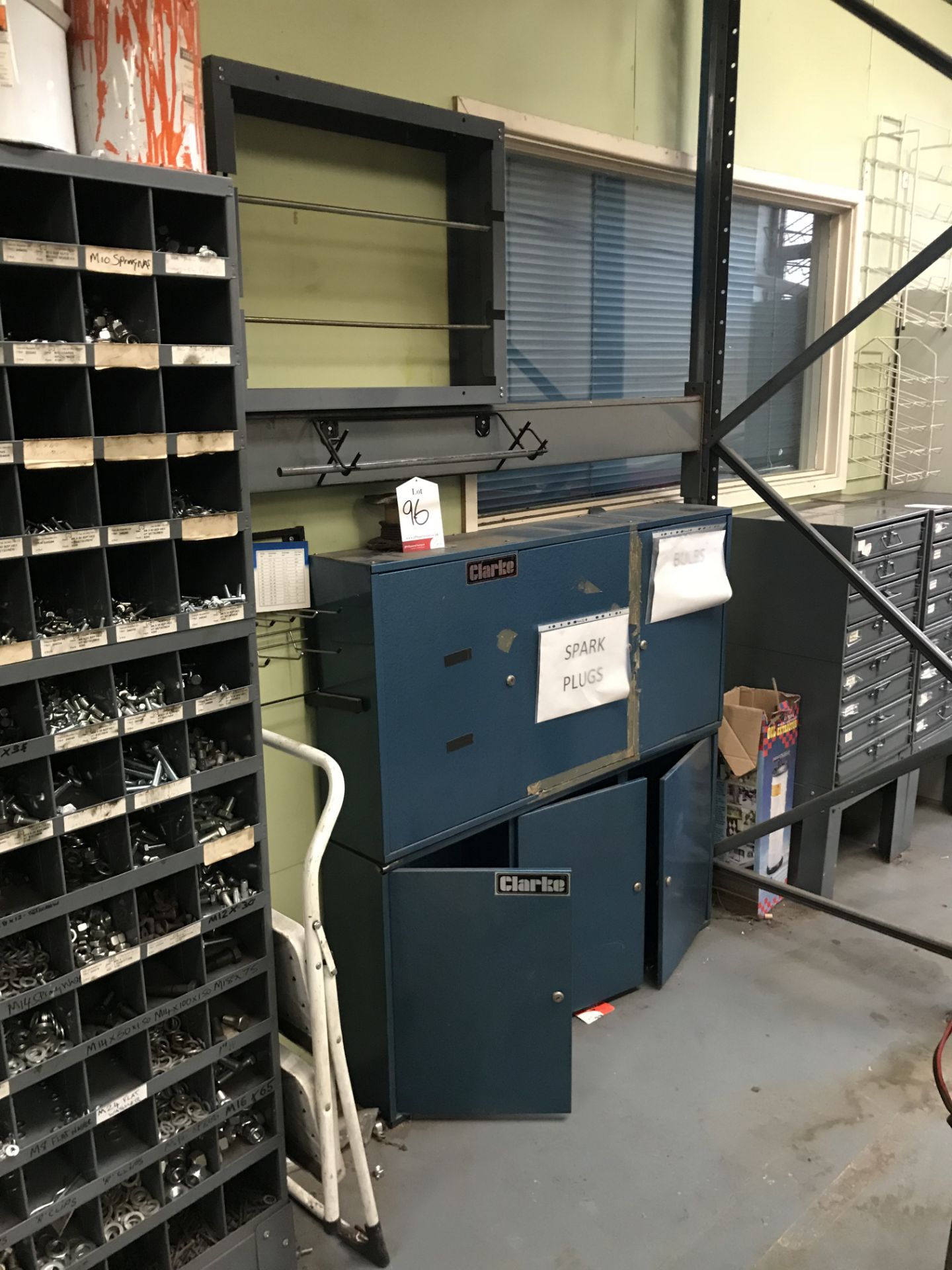 2 x Pigeon Hole Storage Bin Units & Clarke Workshop Cabinets w/ Contents of Fixings - Image 3 of 3