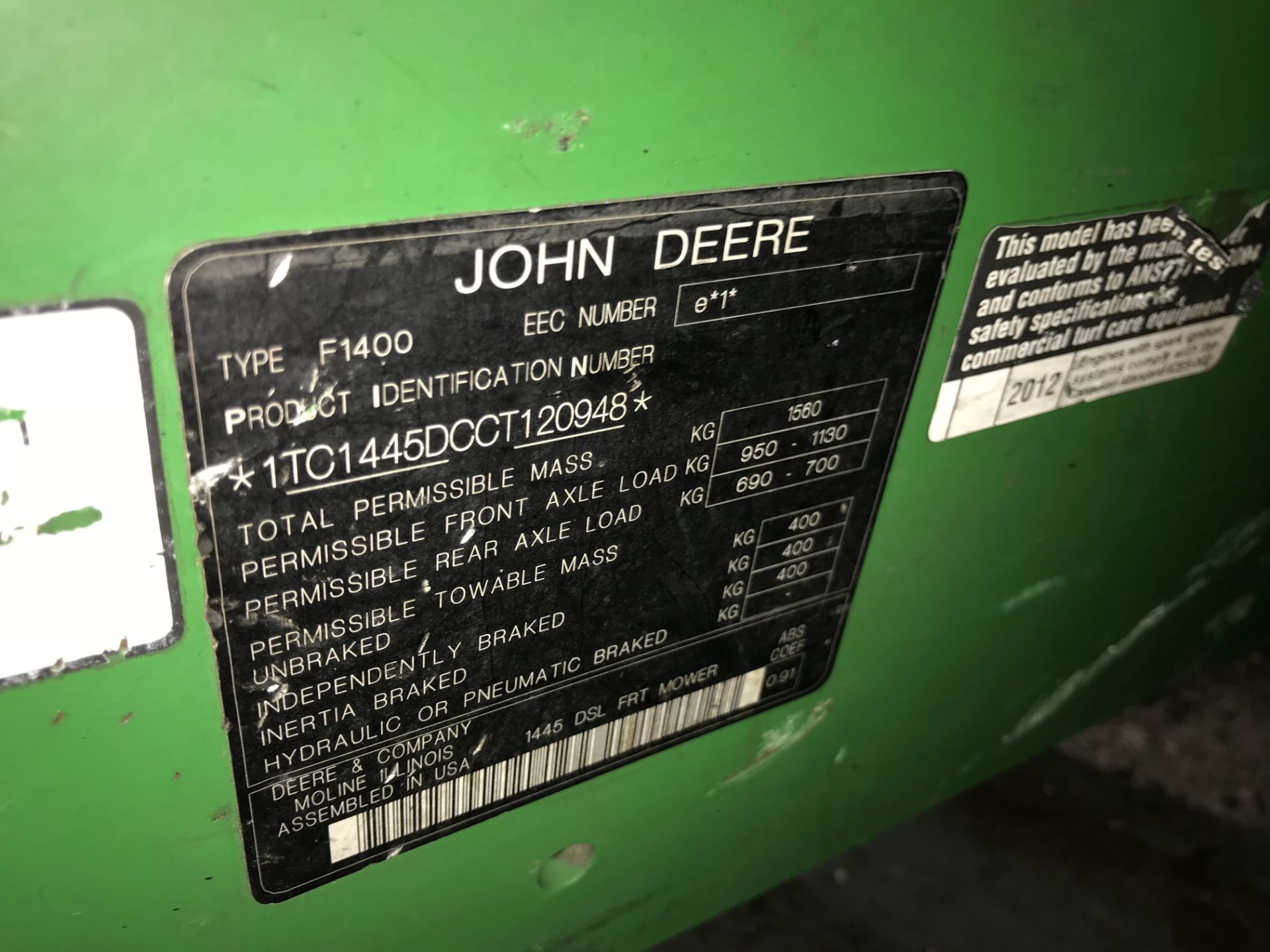 John Deere 4WD 1445 Series II Mower W/ Fastback Commercial 62" Cutting Head | 2012 - Image 4 of 5