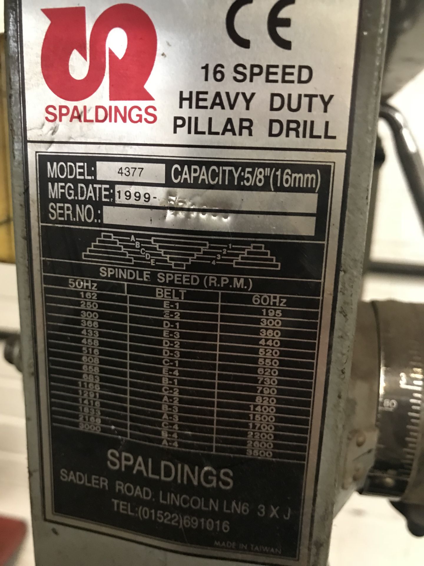 Spaldings 4377 16 speed heavy duty pillar drill - Bild 3 aus 3