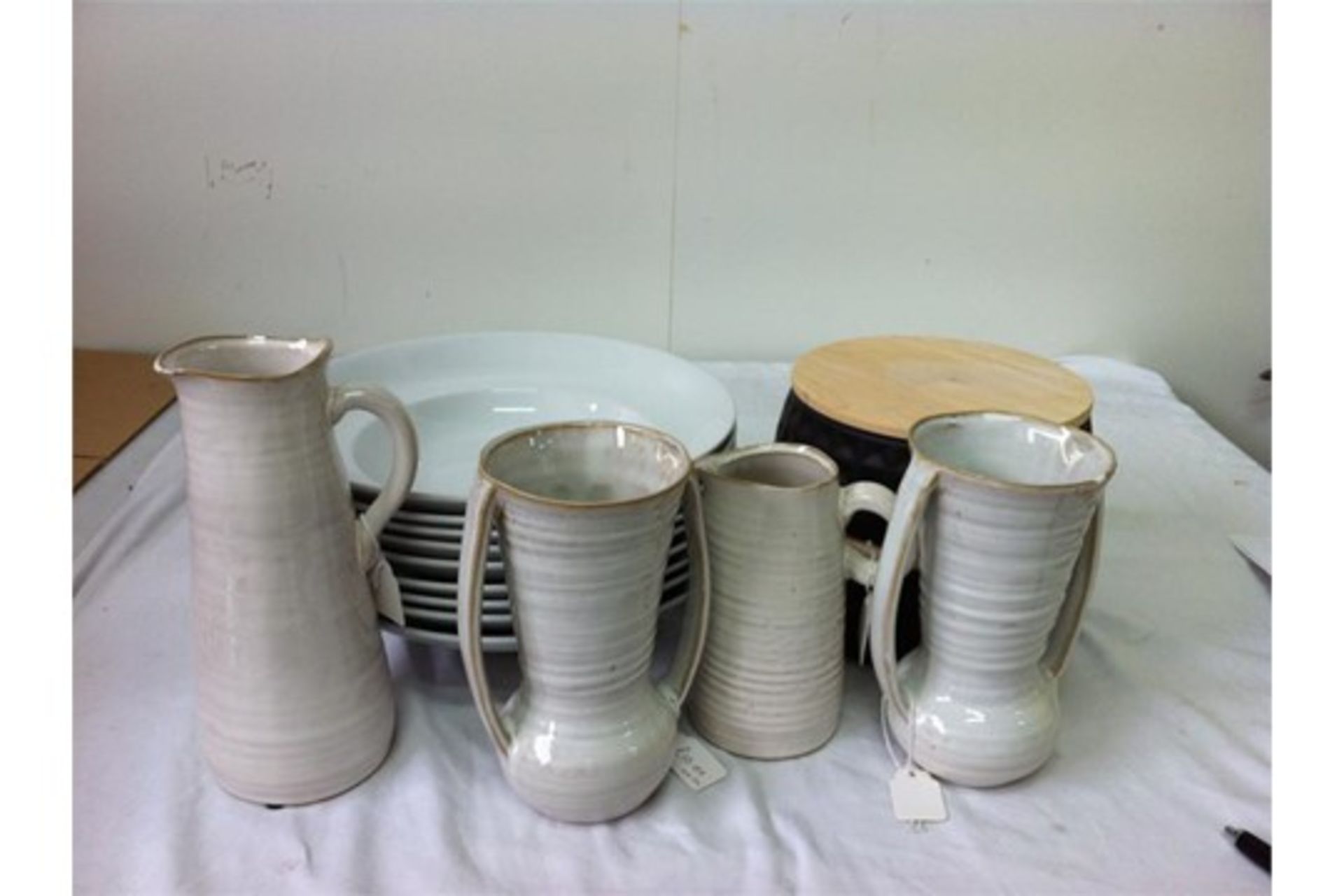 3 Bronze vases, 2 x ceramic fluted vases, 2 x sets of 3 grey vases, 3 x planters, 4 x jugs, 9 x past - Image 2 of 3