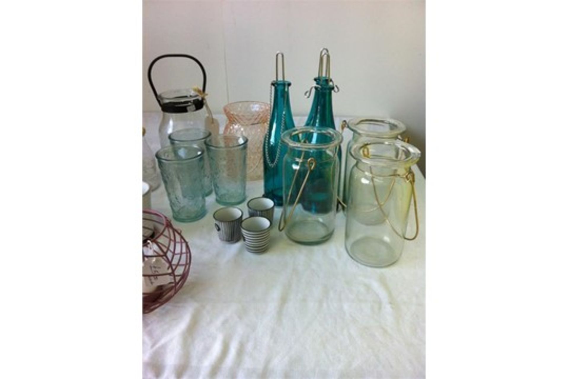 Approximately 35 glass/cage/bottle style tealight/candle holders, Large glass cake dome, 4 x glass c - Image 3 of 3