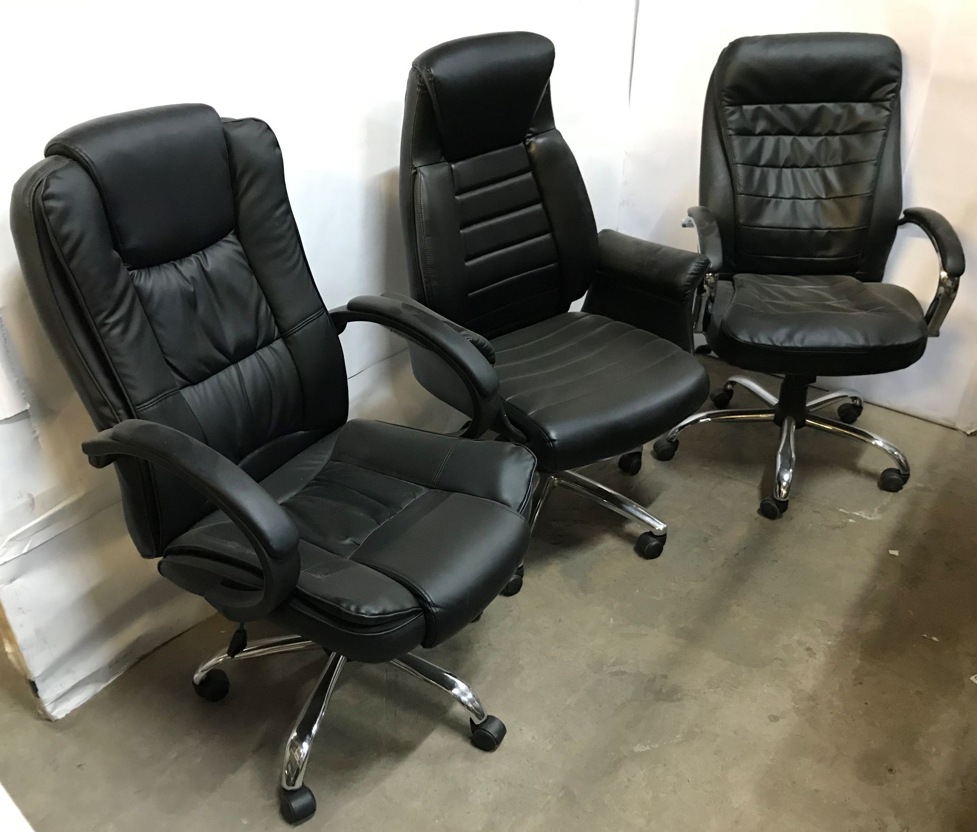 3 x Black leather executive office chairs