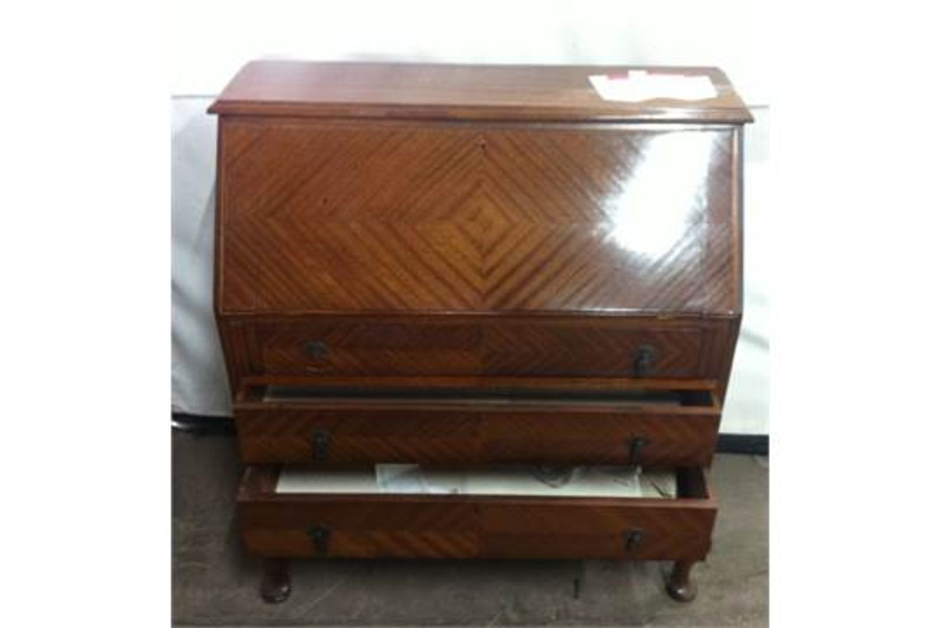 3 Drawer Wooden Ornate Bureau