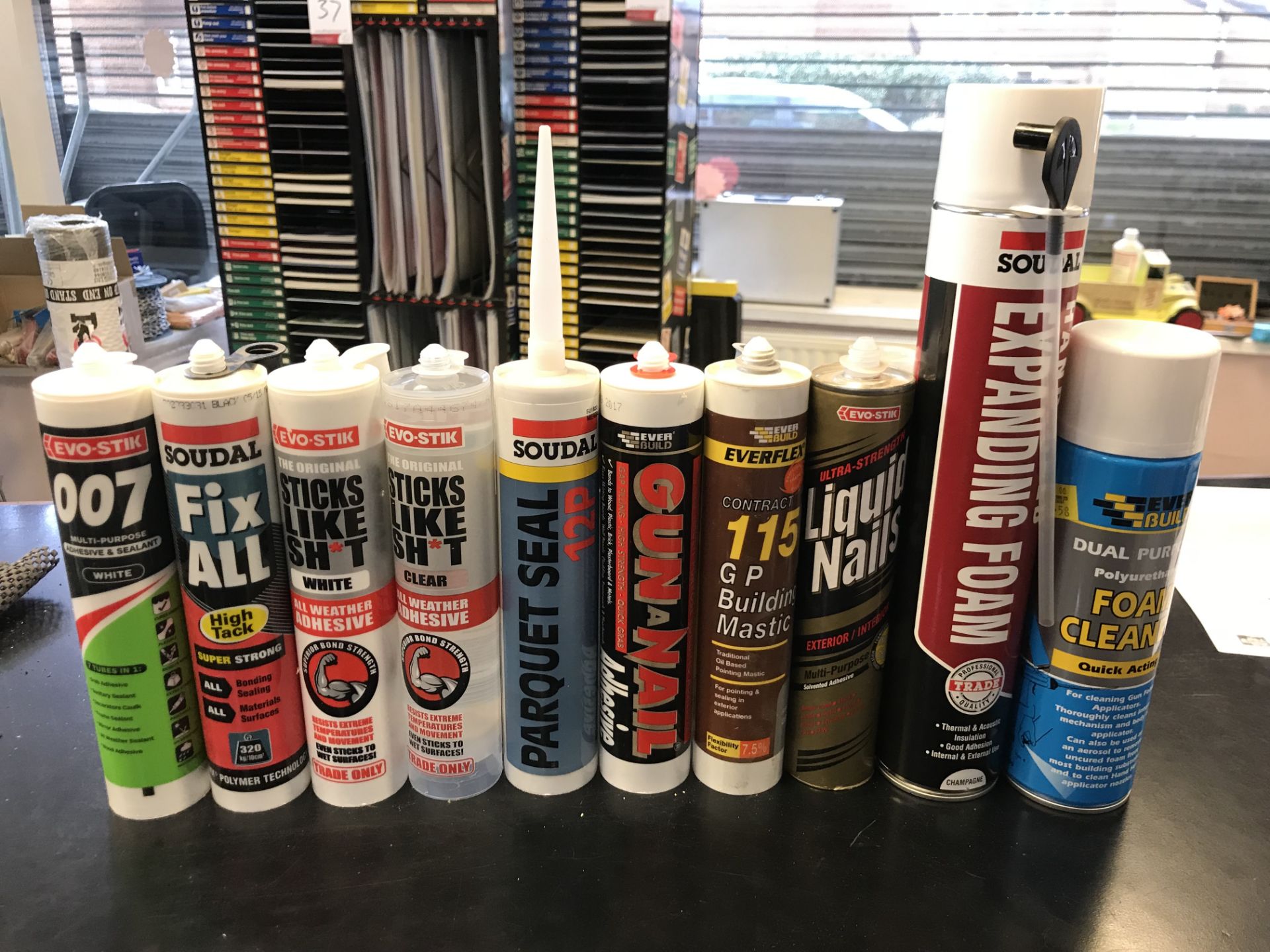 Quantity of Various Adhesives, Sealants & Expanding Foams as per photos