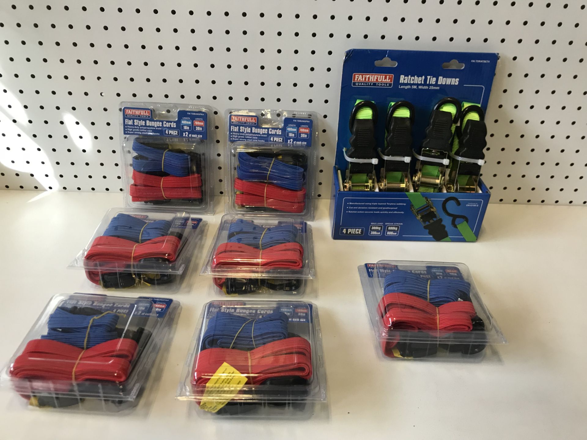8 x Packs of Various Bungee Cords & Ratchet Tie Downs